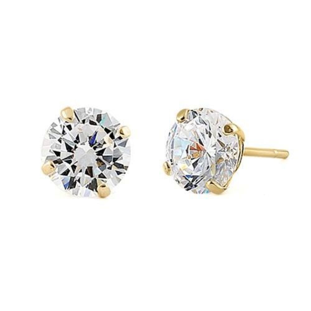 .92 ct Solid 14K Yellow Gold 5mm Round Cut Clear CZ Earrings